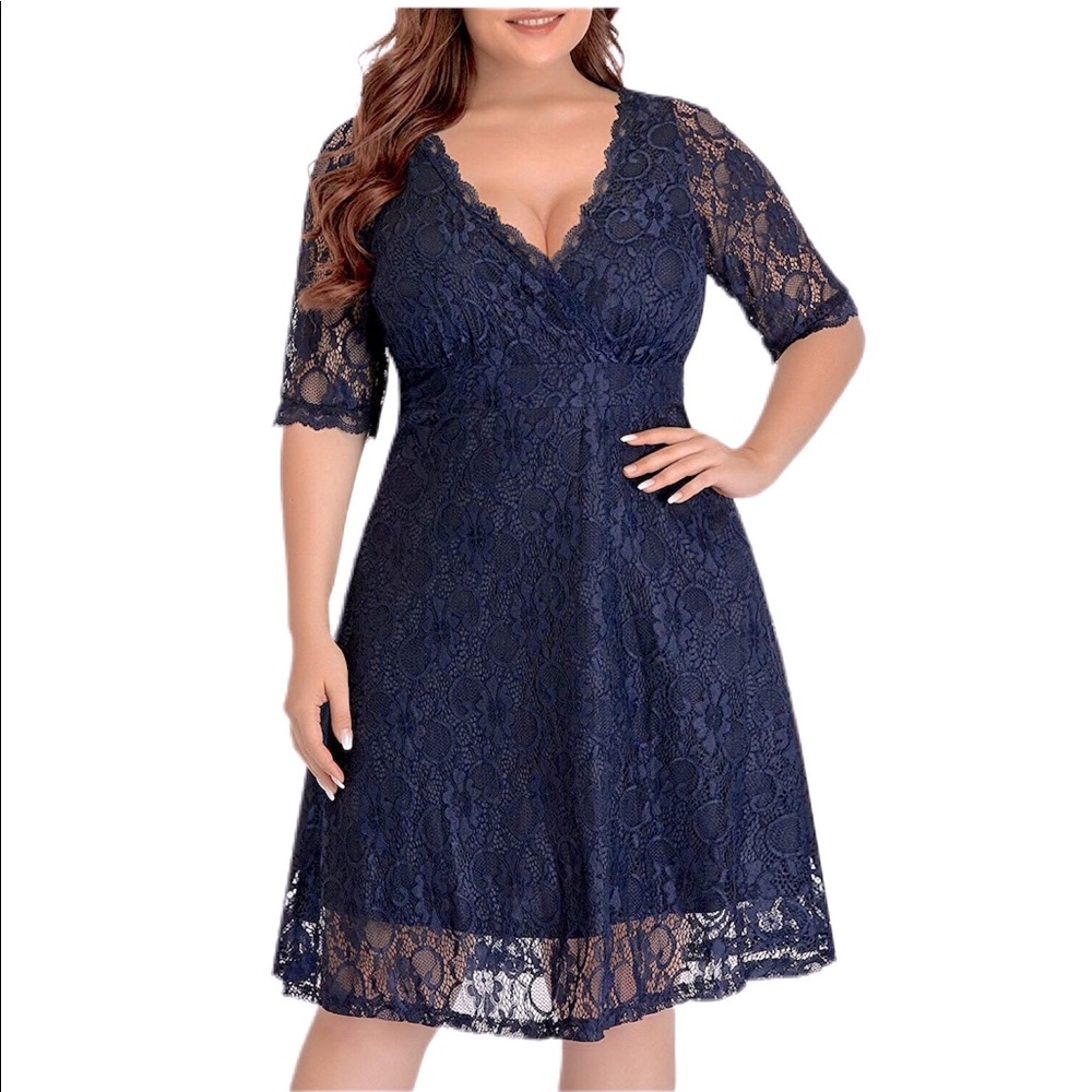Roosey Women’s Navy Lace V-Neck Dress